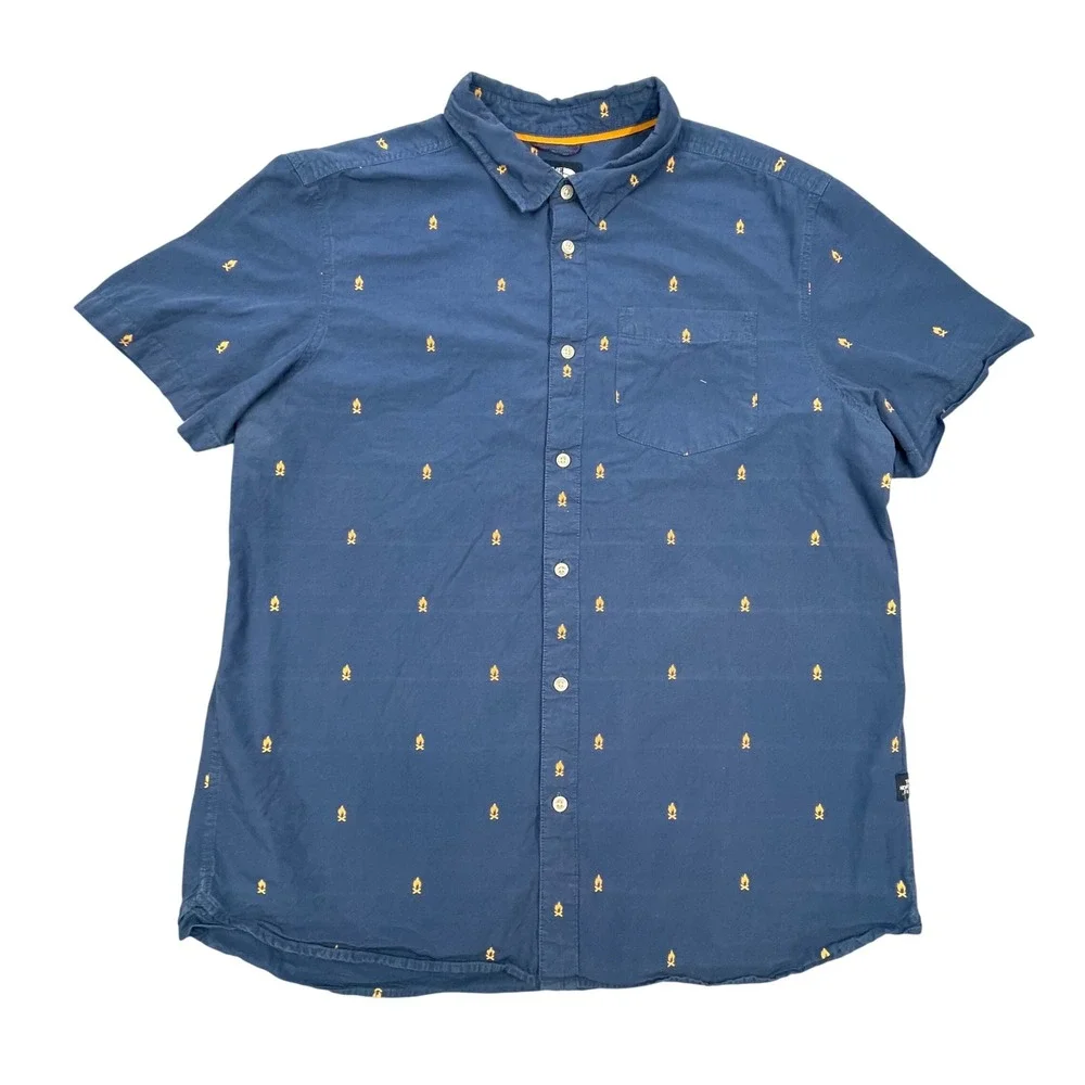 The North Face Blue Campfire Embroidered Button Down Shirt Mens XL